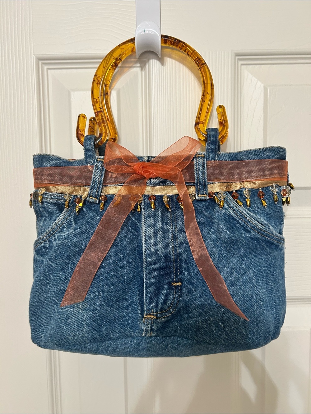 Texas Longhorns Denim Satchel with Acrylic Handles and leather wallet NEW
